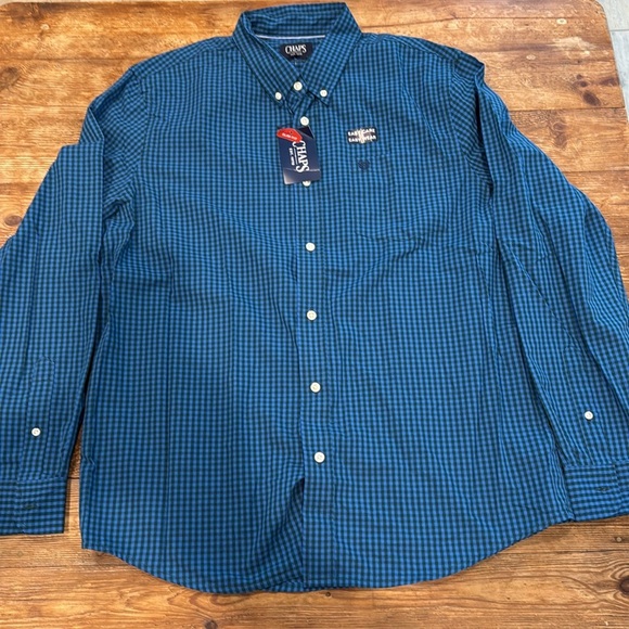 Chaps Classic Dark Blue Mens Long Sleeve Collared Button Gingham Shirt XL NWT - Picture 10 of 13